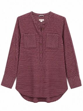 Merona Women's Burgundy Striped V-Neck Long Sleeve Tunic Top Size M